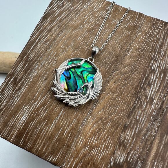 Phoenix Sterling Silver Abalone CZ Necklace - Picture 3 of 5